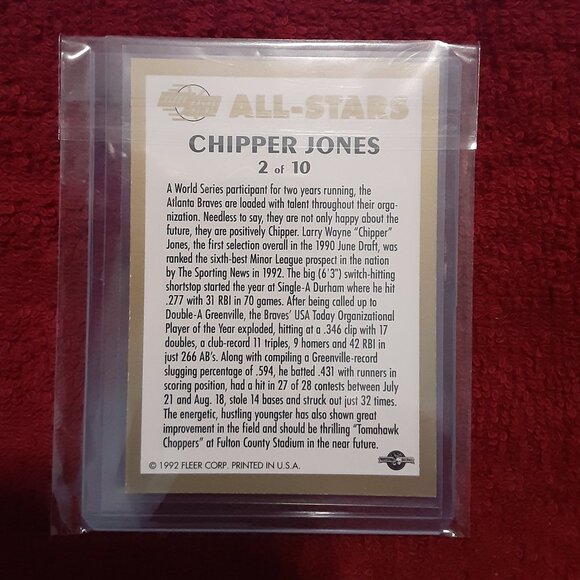 Chipper Jones - 1992-93 Fleer Excel - All-Stars – Card No. 2 (Baseball Cards) - Picture 2 of 2